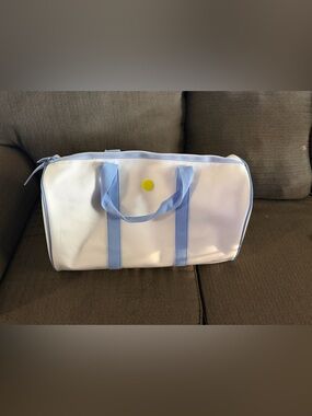 Drunk Elephant White and Light Blue Travel Duffle Bag